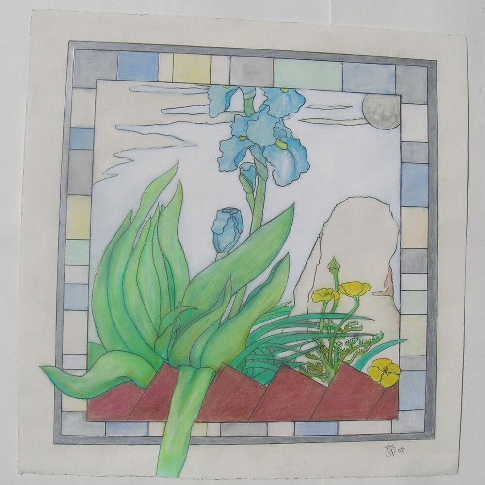 Blue Iris and Red Bricks